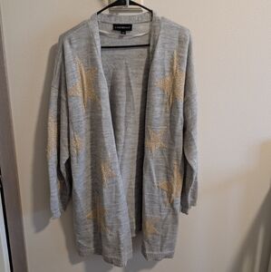 Lane Bryant Plus Size 18/20 2x Women's Sweater Cardigan Star Gold Gray Sparkle